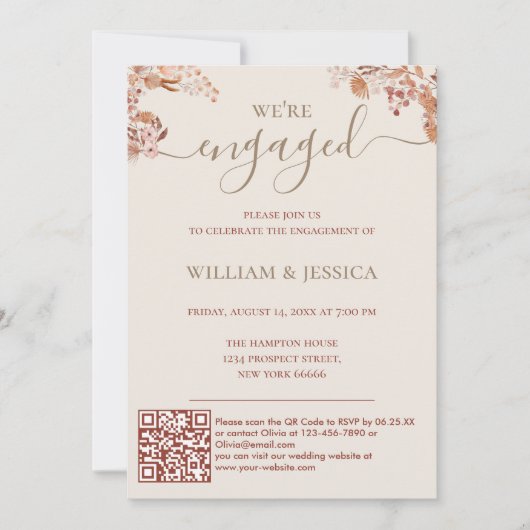 Bohemen bloemen met QR-code Engagement Party Kaart (Voorkant)