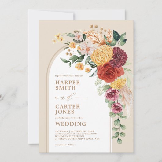 Bohemen bloemen Rustic Pampas Wedding Kaart (Voorkant)