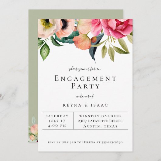 Bohemen Blooms Engagement Party Aankondiging (Voorkant / Achterkant)