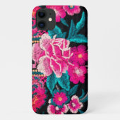 Bohemen borduurbloem zwart roze Case-Mate iPhone case (Achterkant)