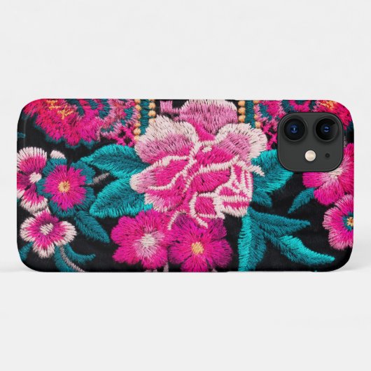 Bohemen borduurbloem zwart roze Case-Mate iPhone case (Achterkant (horizontaal))