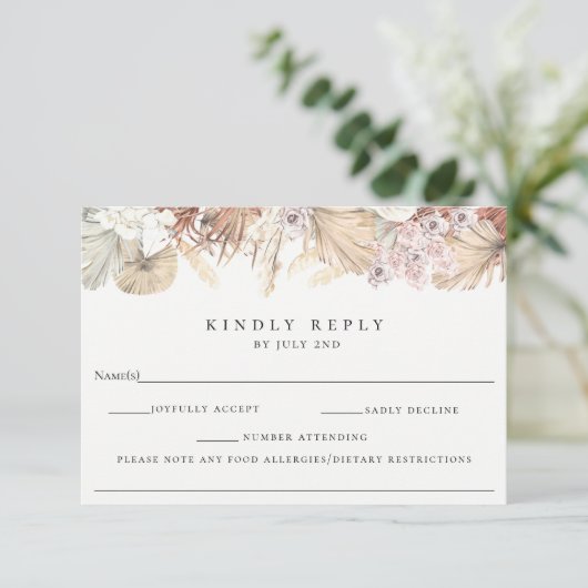 Bohemen botanische bruiloft RSVP met allergie (Staand voorkant)