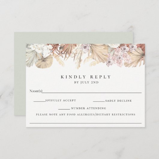Bohemen botanische bruiloft RSVP met allergie (Voorkant / Achterkant)