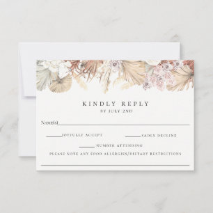Bohemen botanische bruiloft RSVP met allergie Kaartje