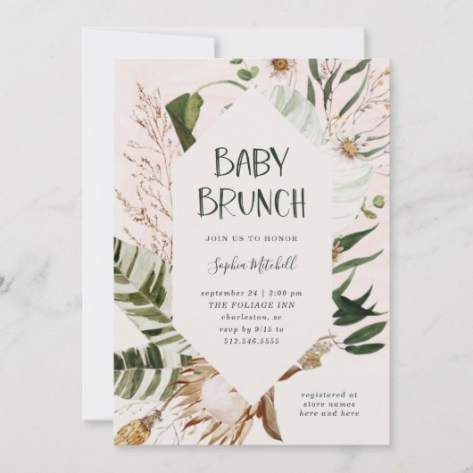 Bohemen Botanische en Pampas Grass | Baby Brunch Kaart (Voorkant)