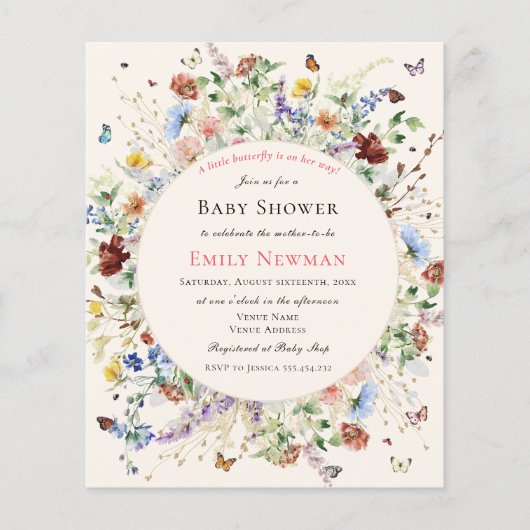 Bohemen Butterfly & Floral Budget Baby shower (Voorkant)