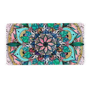 Bohemen Colorful Waterverf Floral Mandala Etiket