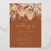 Bohemen Dream Wedding: Boho Terracotta Gold Folie Uitnodiging (Voorkant)