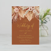 Bohemen Dream Wedding: Boho Terracotta Gold Folie Uitnodiging (Staand Voorkant)