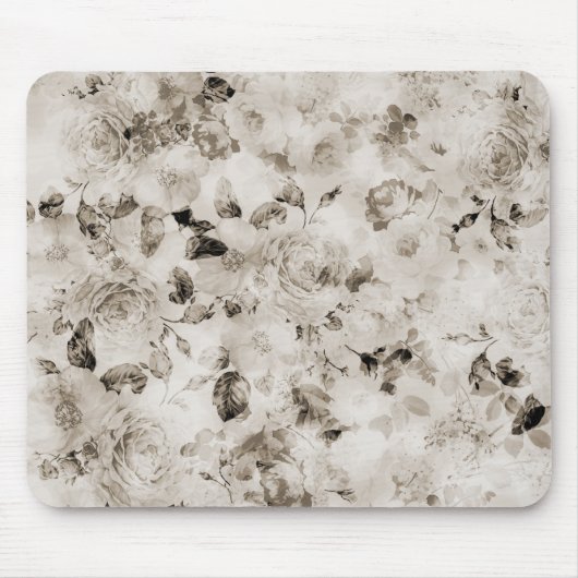 Bohemen elegant witte grijze rozen floraal muismat (Voorkant)