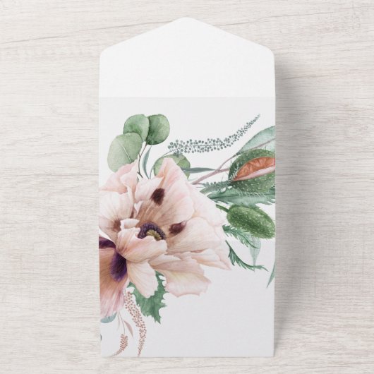 Bohemen Eucalyptus Pink Poppy Weddenschap All In One Uitnodiging (Buitenkant)
