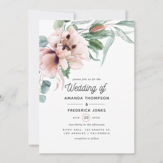 Bohemen Eucalyptus Pink Poppy Weddenschap Kaart (Voorkant)