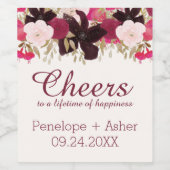 Bohemen Floral "Cheers" Wedding Wine Labels Wijn Etiket (Enkel label)