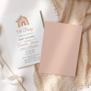 Bohemen Floral Rainbow Pink Pastel Baby shower Kaart