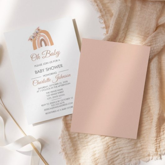 Bohemen Floral Rainbow Pink Pastel Baby shower Kaart