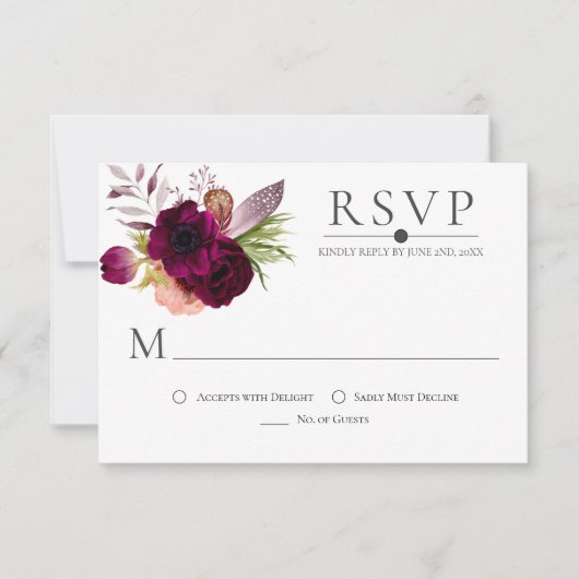 Bohemen Floral Romance RSVP-kaarten (Voorkant)