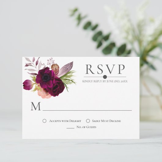 Bohemen Floral Romance RSVP-kaarten (Staand voorkant)
