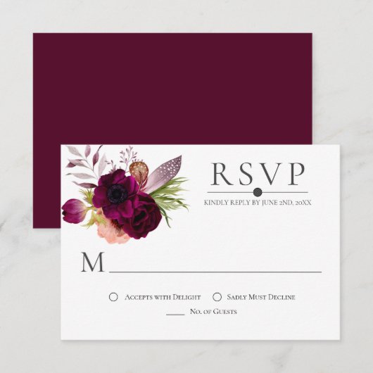 Bohemen Floral Romance RSVP-kaarten (Voorkant / Achterkant)
