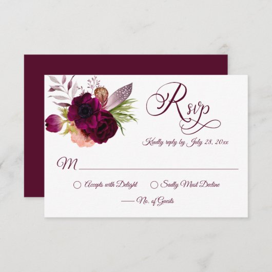 Bohemen Floral Romance RSVP-kaarten (Voorkant / Achterkant)