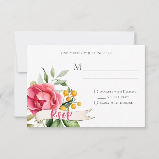 Bohemen Floral Romance RSVP-kaarten (Voorkant)
