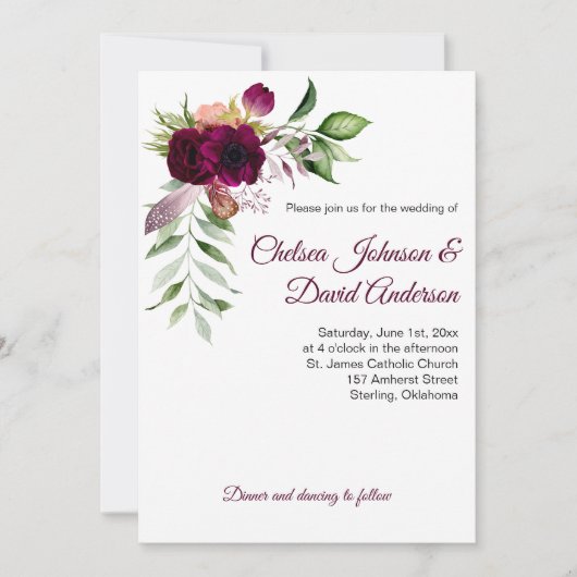 Bohemen Floral Romance Wedding Invitations Aankondiging (Voorkant)