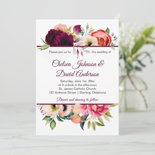 Bohemen Floral Romance Wedding Invitations Aankondiging (Staand voorkant)