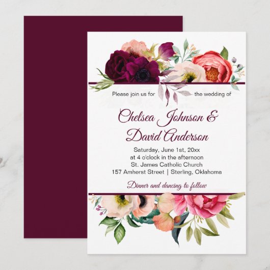 Bohemen Floral Romance Wedding Invitations Aankondiging (Voorkant / Achterkant)