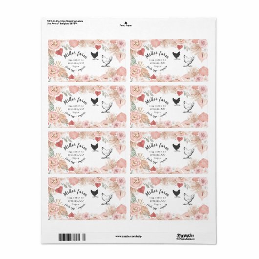 Bohemen floral script Egg Carton Label (Full Sheet)