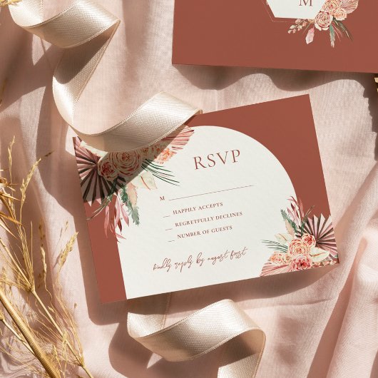 Bohemen Floral Terracotta & Ivory Wedding RSVP in Kaart