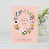 Bohemen Floral Wreath Baby Bird Shower Kaart (Staand voorkant)