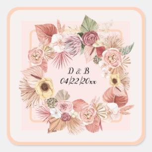 Bohemen Floral Wreath Ivory/Roos/Caramel Vierkante Sticker