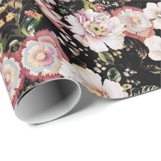 bohemen frans land chic zwarte flora cadeaupapier (Rol Hoek)