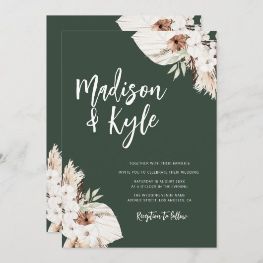 bohemen greenery pampas valt huwelijksuitnodiging kaart (Voorkant / Achterkant)