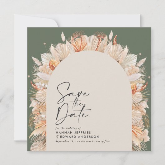 Bohemen groene pampas save the date (Voorkant)