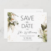 Bohemen Groene Waterverf Sparen de Datum Aankondigingskaart (Voorkant / Achterkant)
