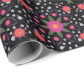 Bohemen hand schilderde bloemen op zwart cadeaupapier (Rol Hoek)