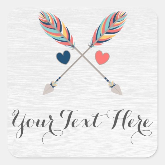 Bohemen kruiige pijlen op bijtende wood boho afbee vierkante sticker (Voorkant)