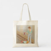 Bohemen meisje met herfst pompoenen en bloemen tote bag (Achterkant)