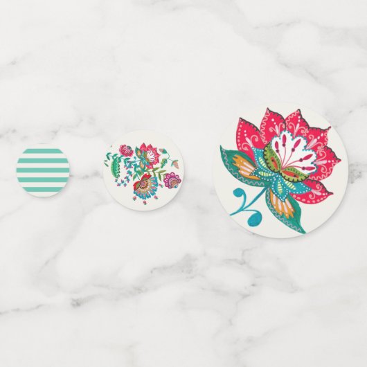 Bohemen oranje blauw Folk Flowers | Weddenschap Confetti (Voorkanten)