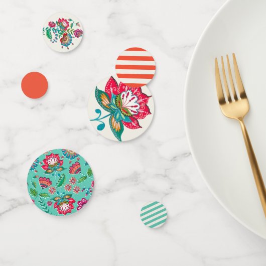 Bohemen oranje blauw Folk Flowers | Weddenschap Confetti (Groep)