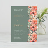 Bohemen Oranje Floral Herfst Green Wedding Kaart (Staand voorkant)