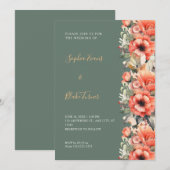 Bohemen Oranje Floral Herfst Green Wedding Kaart (Voorkant / Achterkant)