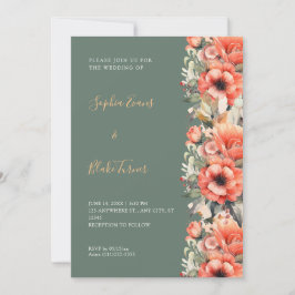Bohemen Oranje Floral Herfst Green Wedding Kaart