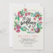 Bohemen Oranje Folk Flowers Boho Chic Wedding Kaart (Voorkant)