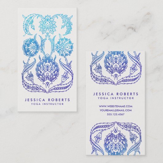 Bohemen Paars en Aqua Waterverf Floral Design Visitekaartje (Voorkant / Achterkant)