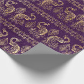 Bohemen Paars en Gold Foil Peacock Pattern Cadeaupapier (Hoek)