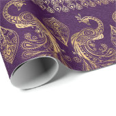 Bohemen Paars en Gold Foil Peacock Pattern Cadeaupapier (Rol Hoek)