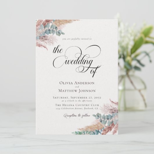 Bohemen Pampas Grass All-in-One Weddenschap Kaart (Staand voorkant)