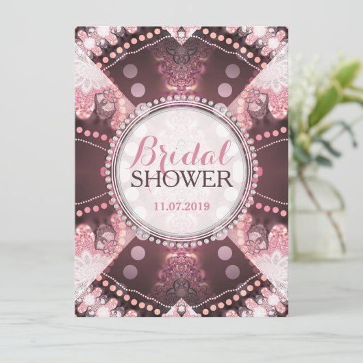 Bohemen Patchwork Roze Vrijgezellenfeest nodigt ui Kaart (Staand voorkant)