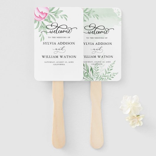 Bohemen Roos Roze goud bruin huwelijk Handwaaier (Voorkant en achterkant)